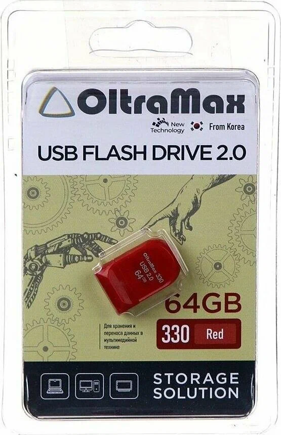USB Flash накопитель OltraMax 330 64 ГБ, красный детальное изображение - 1