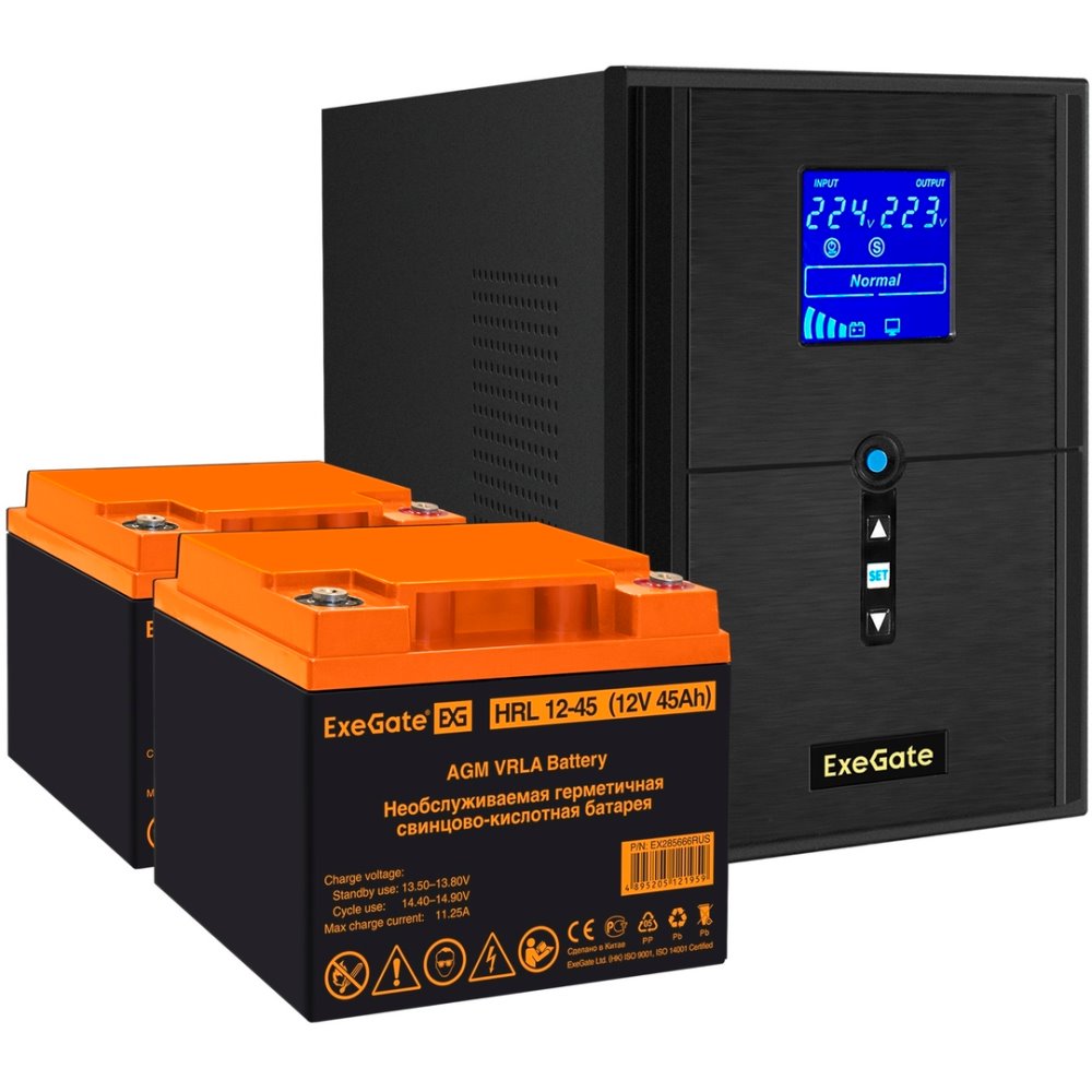 ИБП ExeGate SineTower SZ-2000.LCD.AVR.3SH.1C13.USB + 2x HRL 12-45 (45Ач) детальное изображение - 1