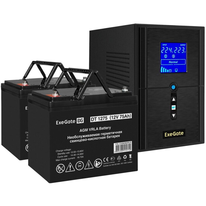 ИБП ExeGate SineTower SZ-1500.LCD.AVR.2SH.1C13.USB + 2x DT 1275 (75Ач) №1