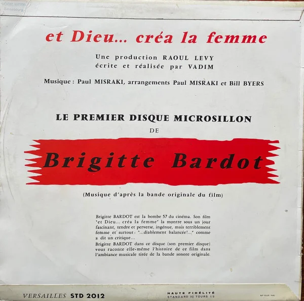 Виниловая пластинка Brigitte Bardot Musique De Paul Misraki – Et Dieu... Crea La Femme LP детальное изображение - 2