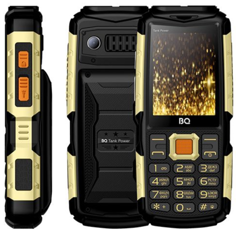 Мобильный телефон BQ 2430 Tank Power, 32 Мб, Черный/Золотой, Dual micro-SIM детальное изображение - 2