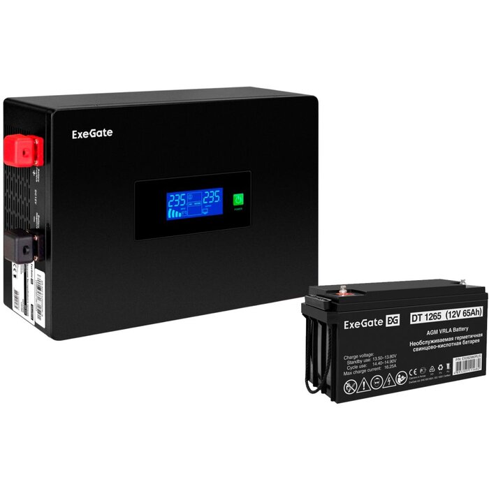 ИБП ExeGate IdealSine SR-600.LCD.2SH + DT 1265 (65Ач) №1
