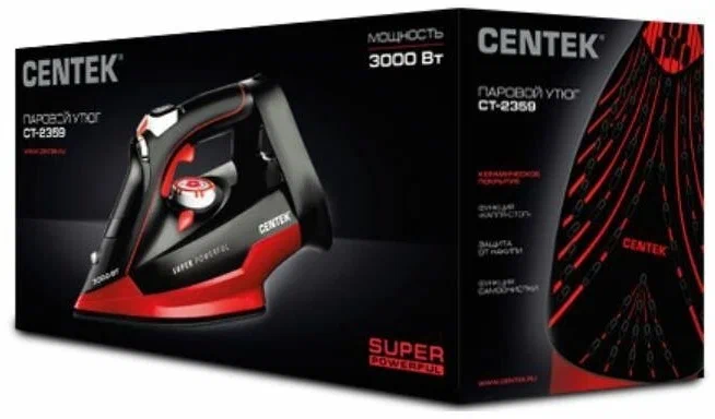 Утюг Centek CT-2359, Черный/Красный детальное изображение - 3
