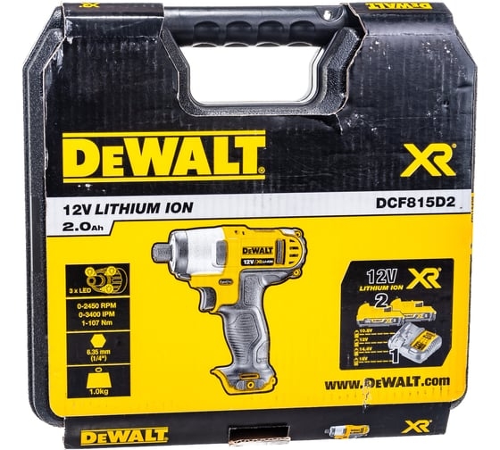 Аккумуляторный импульсный шуруповерт DeWALT DCF815D2-QW, 12 В, 107 Нм, 2 А·ч детальное изображение - 4