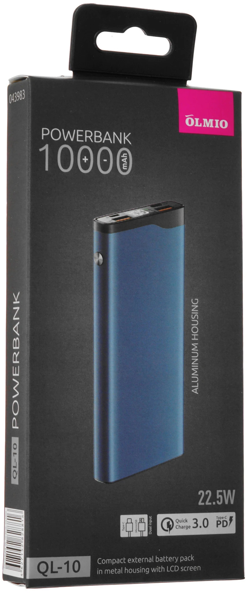 Внешний аккумулятор Olmio QL-10 (043983), 10000 мАч, Синий детальное изображение - 4