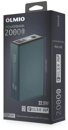 Внешний аккумулятор Olmio QX-20 (044458), 20000 мАч, Темно-зеленый детальное изображение - 2