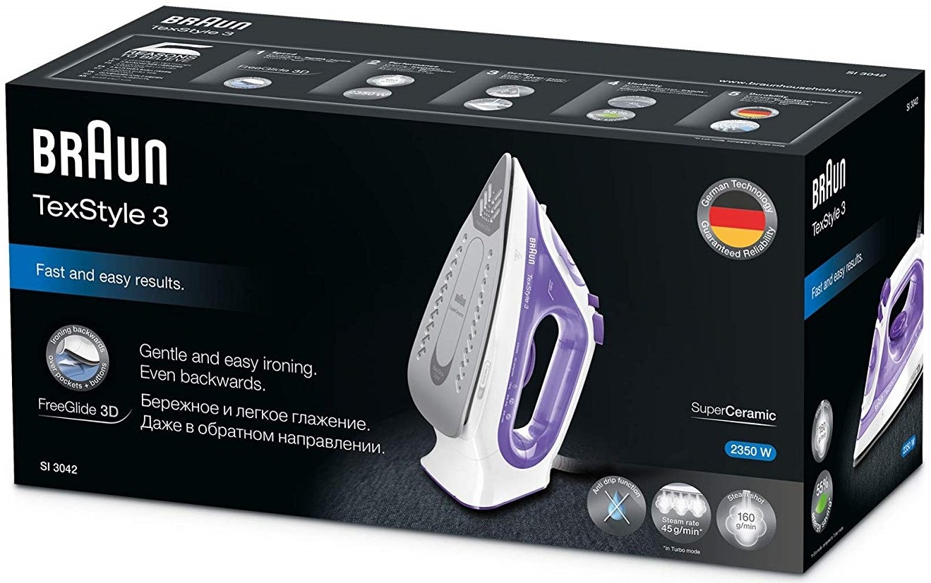 Утюг Braun TexStyle 3 SI 3042, Белый/Фиолетовый детальное изображение - 3
