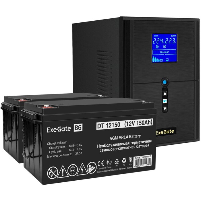 ИБП ExeGate SineTower SZ-2000.LCD.AVR.3SH.1C13.USB + 2x DT 12150 (150Ач) №1