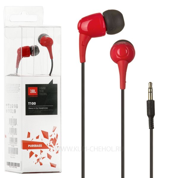 Проводные наушники JBL T100, Красный детальное изображение - 3