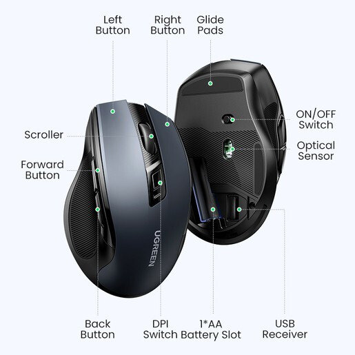 Мышь UGREEN MU006  (90855), Черный детальное изображение - 2