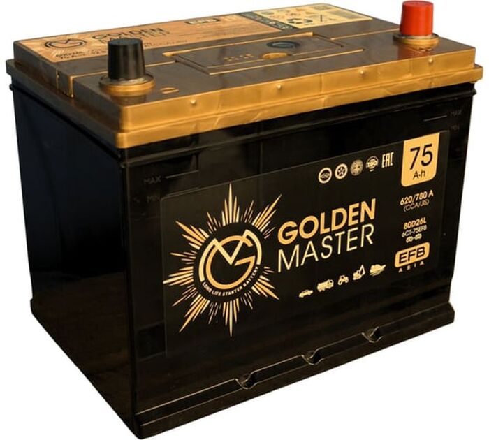 Аккумулятор GOLDEN MASTER EFB ASIA 6СТ-75 (R)-(0), Обратная Полярность, 75 А·ч №1
