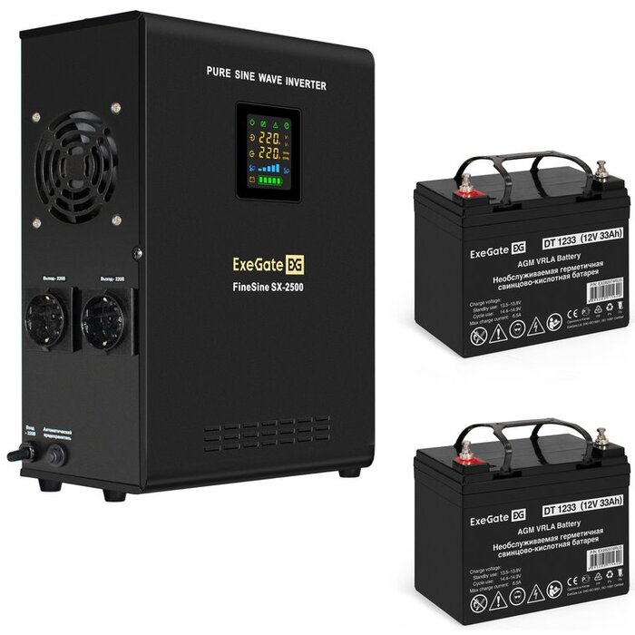 ИБП ExeGate FineSine SX-2500.LCD.AVR.2SH + 2x DT 1233 (33Ач) + батарея №1