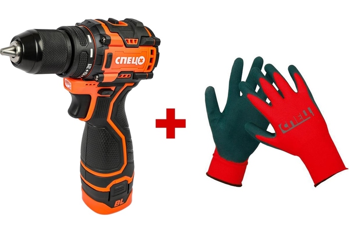 Дрель аккумуляторная Спец БДА-16-Б + перчатки СПЕЦ-4129/ВС-136-0272, 16 В, 45 Нм, 2 А·ч №1
