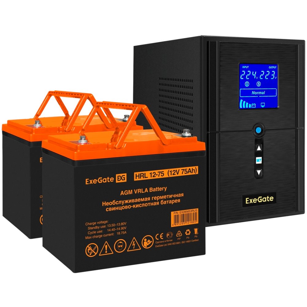 ИБП ExeGate SineTower SZ-1000.LCD.AVR.2SH.1C13.USB + 2x HRL 12-75 (75Ач) детальное изображение - 1