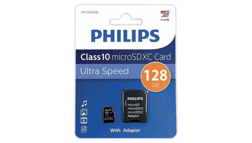 Карта памяти Micro SD Philips Class10 (FM12MA45B/97) + SD адаптер, 128 Гб детальное изображение - 1
