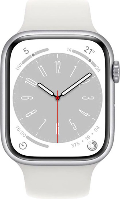 Умные часы Apple Watch Series 8 White Aluminum, White Sport Band 45 мм, Серебристый детальное изображение - 2