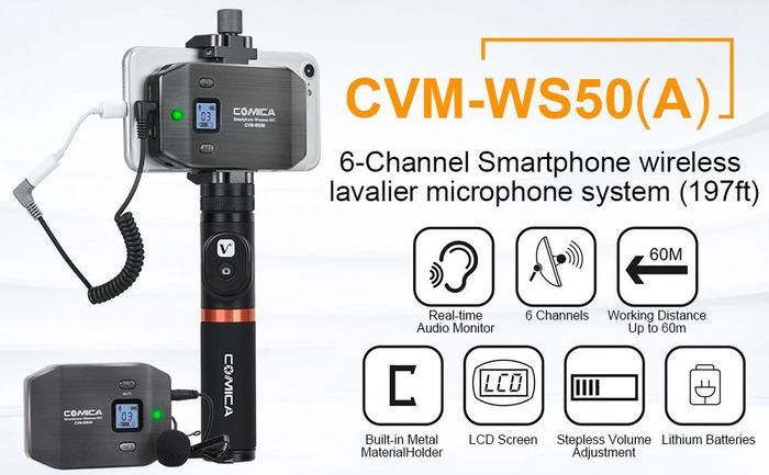 Радиосистема CoMica UHF CVM-WS50 A для смартфона с пультом, Черный №10