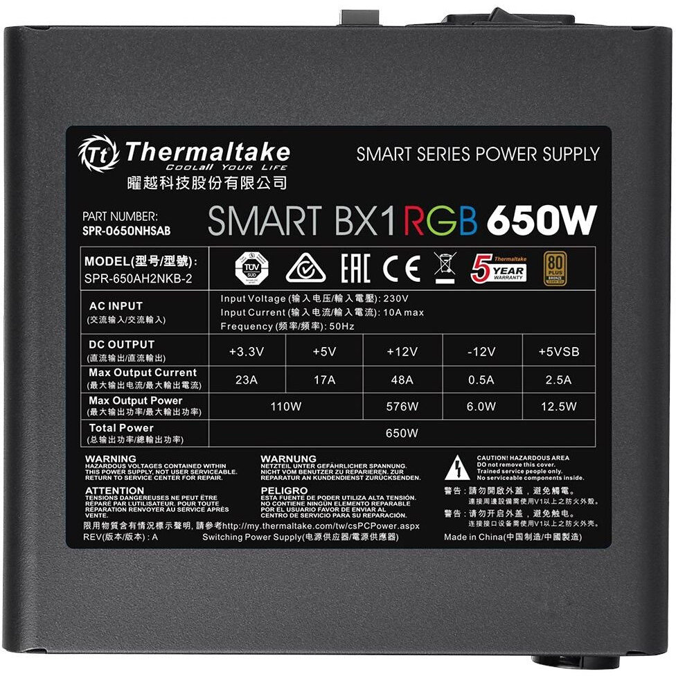 Блок питания Thermaltake Smart BX1 RGB (PS-SPR-0650NHSABE-1), 650 Вт детальное изображение - 3