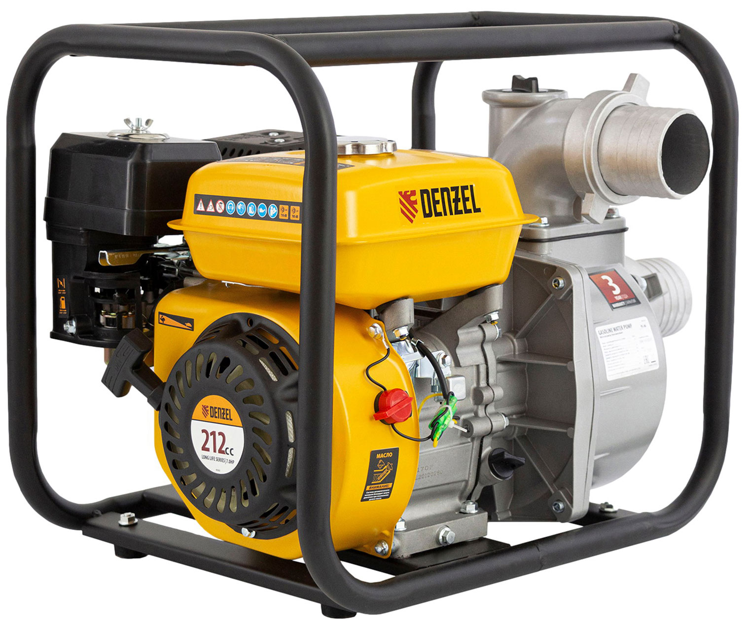Мотопомпа бензиновая Denzel 99202 PX-80 для чистой воды, 1000 л/мин, 80 мм, напор 30 м, d=80 мм, 5150 Вт, Желтый детальное изображение - 1