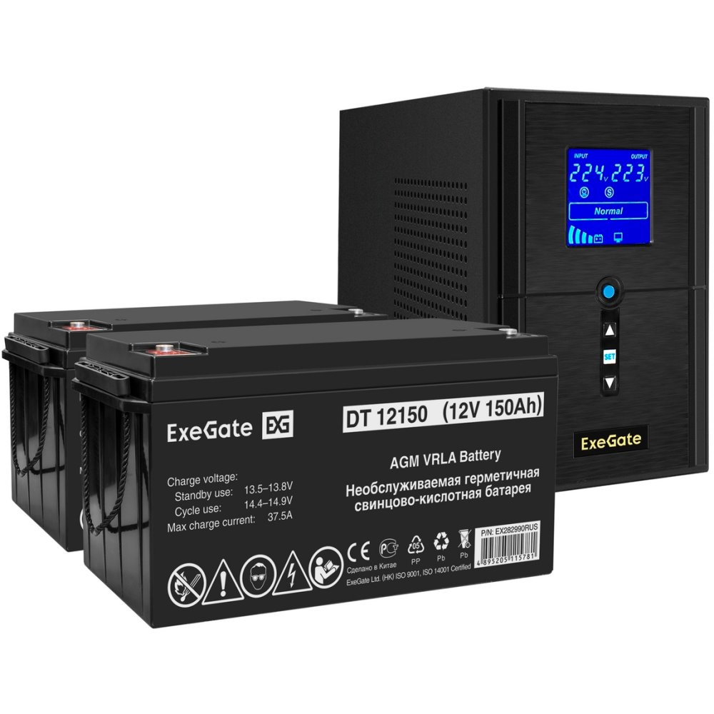 ИБП ExeGate SineTower SZ-1500.LCD.AVR.2SH.1C13.USB + 2x DT 12150 (150Ач) детальное изображение - 1