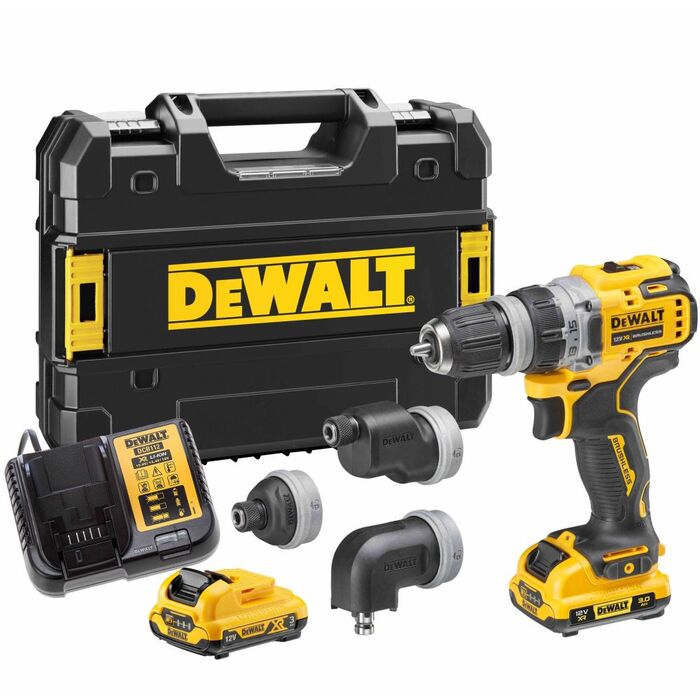 Аккумуляторная дрель-шуруповерт DeWALT DCD703L2T-QW, с набором насадок, 12 В, 58 Нм, 3 А·ч №1