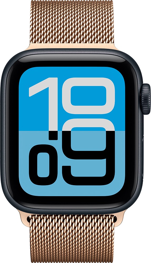 Умные часы Apple Watch SE 3 44 мм, GPS, Midnight Aluminium Case with Gold Milanese Loop, Полуночный черный/Золотой детальное изображение - 2