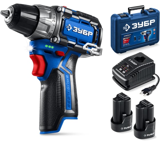 Дрель-шуруповерт ЗУБР Профессионал компакт, 2 аккумулятора, тип Т7, 2Ач, кейс DB-121-22, 12 В, 45 Нм, 2 А·ч детальное изображение - 1