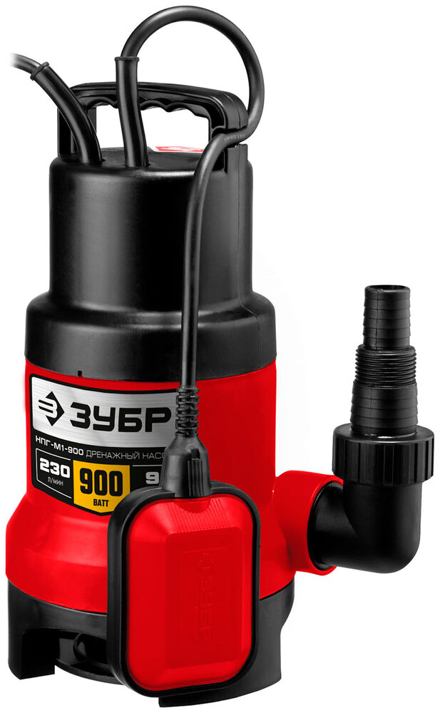 Дренажный насос Зубр НПГ-М1-900 для грязной воды, 230 л/мин, 25 мм, напор 9 м, d=25 мм, 900 Вт, Красный №2