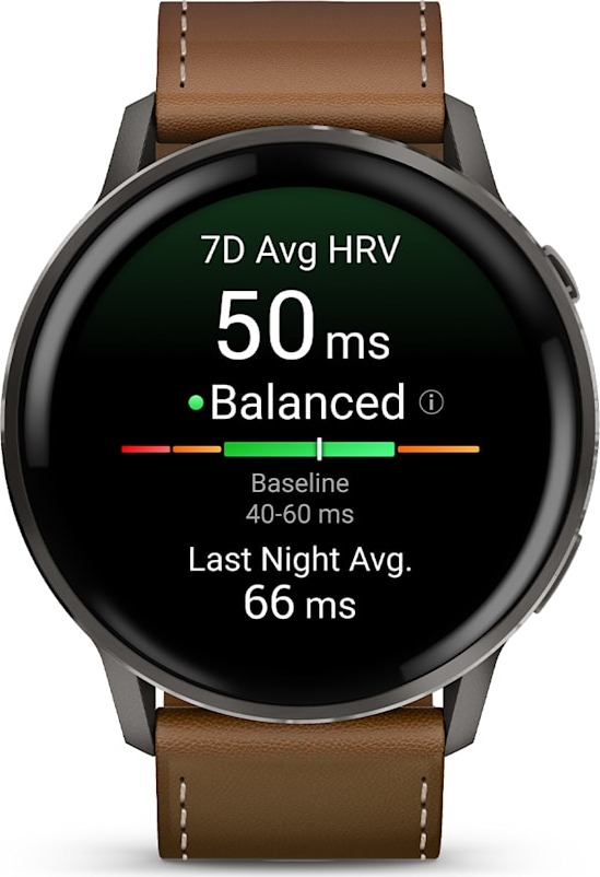 Смарт-часы Garmin Venu 4 45 мм, Темно-серый с коричневым кожаным ремешком детальное изображение - 5