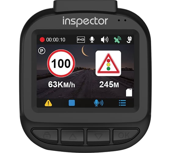 Автомобильный видеорегистратор INSPECTOR Uno, 1920x1080 Full HD dpi, MicroSD, 64 ГБ, Черный детальное изображение - 2