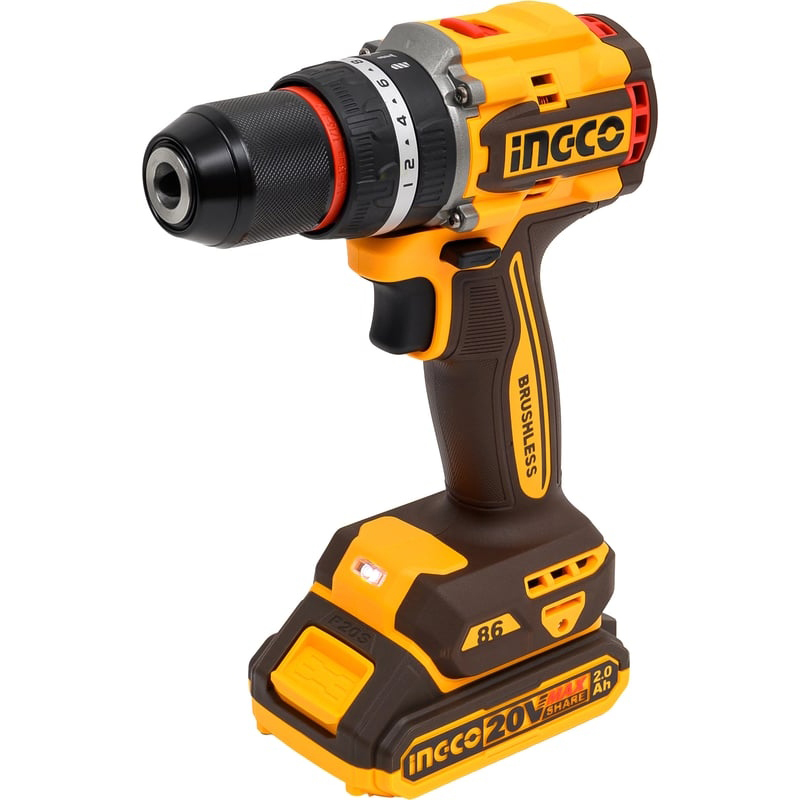 Аккумуляторная дрель-шуруповерт INGCO BL INDUSTRIAL CIDLI20868, 20 В, 86 Нм, 2,0-4,0 А·ч детальное изображение - 1