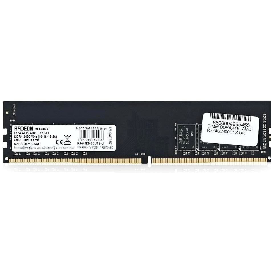 Оперативная память AMD RTL DDR4 2400MHz, R744G2400U1S-U, 4 Гб детальное изображение - 1