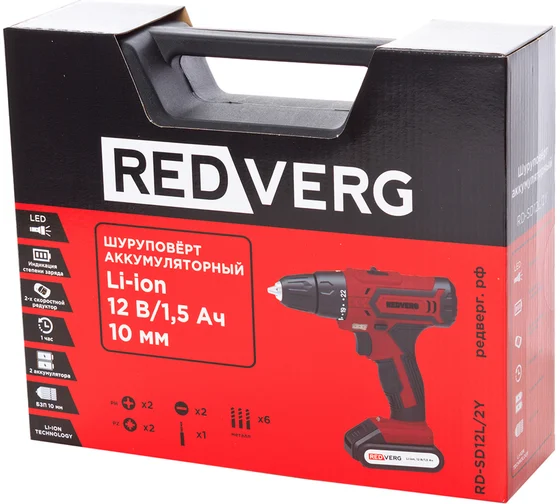 Аккумуляторная дрель-шуруповерт REDVERG RD-SD12L/2Y 6632398, 18 В, 20 Нм, 1,5 А·ч детальное изображение - 4