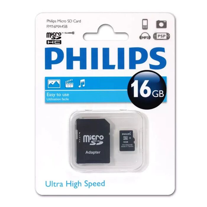 Карта памяти Philips MicroSD + SD адаптер (FM16MA45B/97), 16 Гб №1