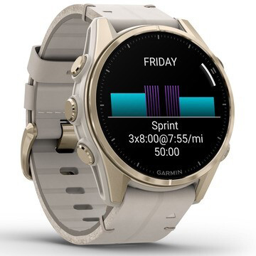 Смарт-часы Garmin Fenix 8 AMOLED Sapphire, 43 мм, Золотистый, Серый кожаный ремешок детальное изображение - 2