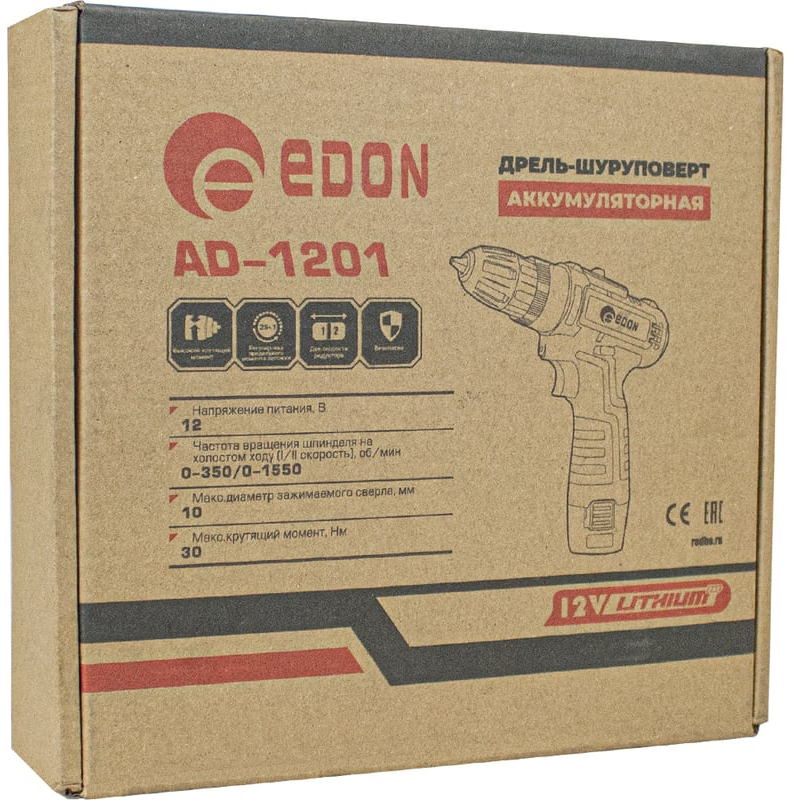 Аккумуляторная дрель-шуруповерт Edon AD-1201, 12 В, 30 Нм, 1.5 А·ч, 15417 детальное изображение - 5