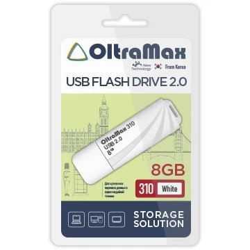 USB Flash накопитель OltraMax 310 8 ГБ, белый детальное изображение - 1