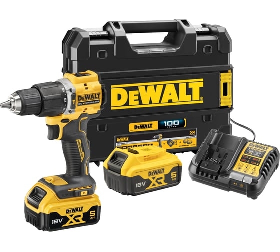 Аккумуляторная ударная дрель-шуруповерт DeWALT DCD100YP2T-QW, 18 В, 68 Нм, 5 А·ч детальное изображение - 1