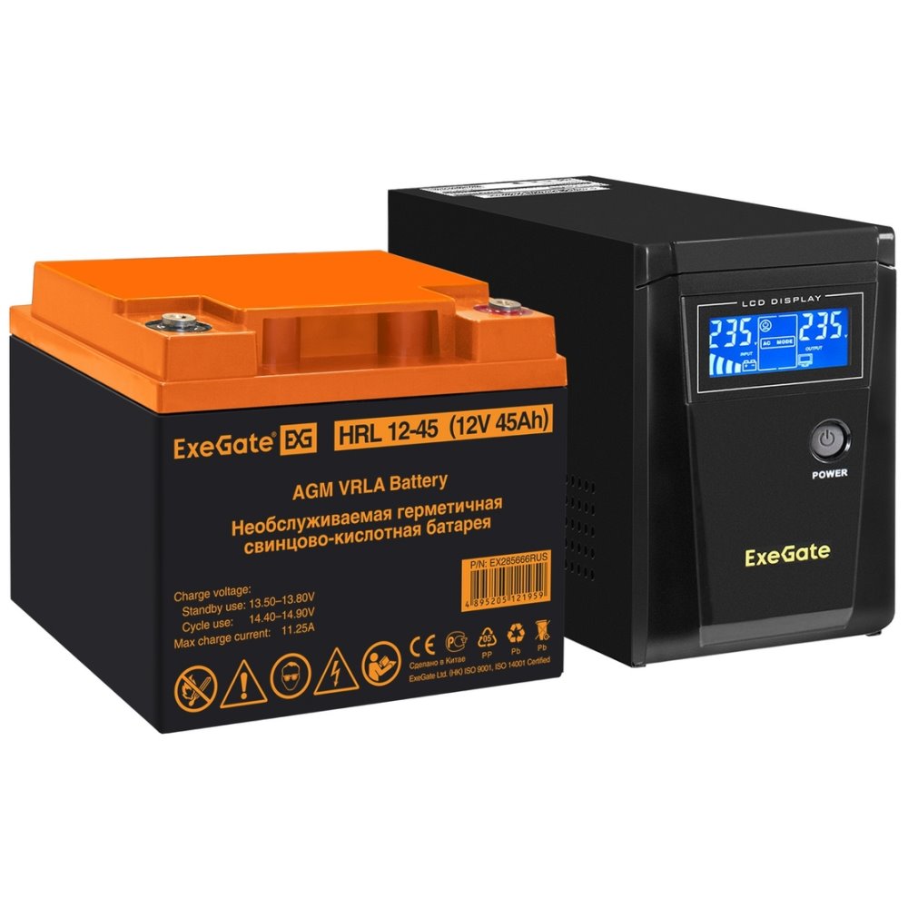 ИБП ExeGate SineTower SZ-600.LCD.AVR.1SH + HRL 12-45 (45Ач) детальное изображение - 1