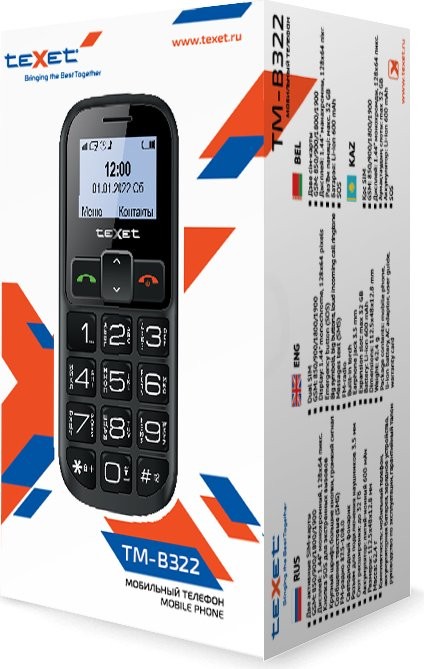 Кнопочный телефон Texet TM-B322, черный детальное изображение - 4