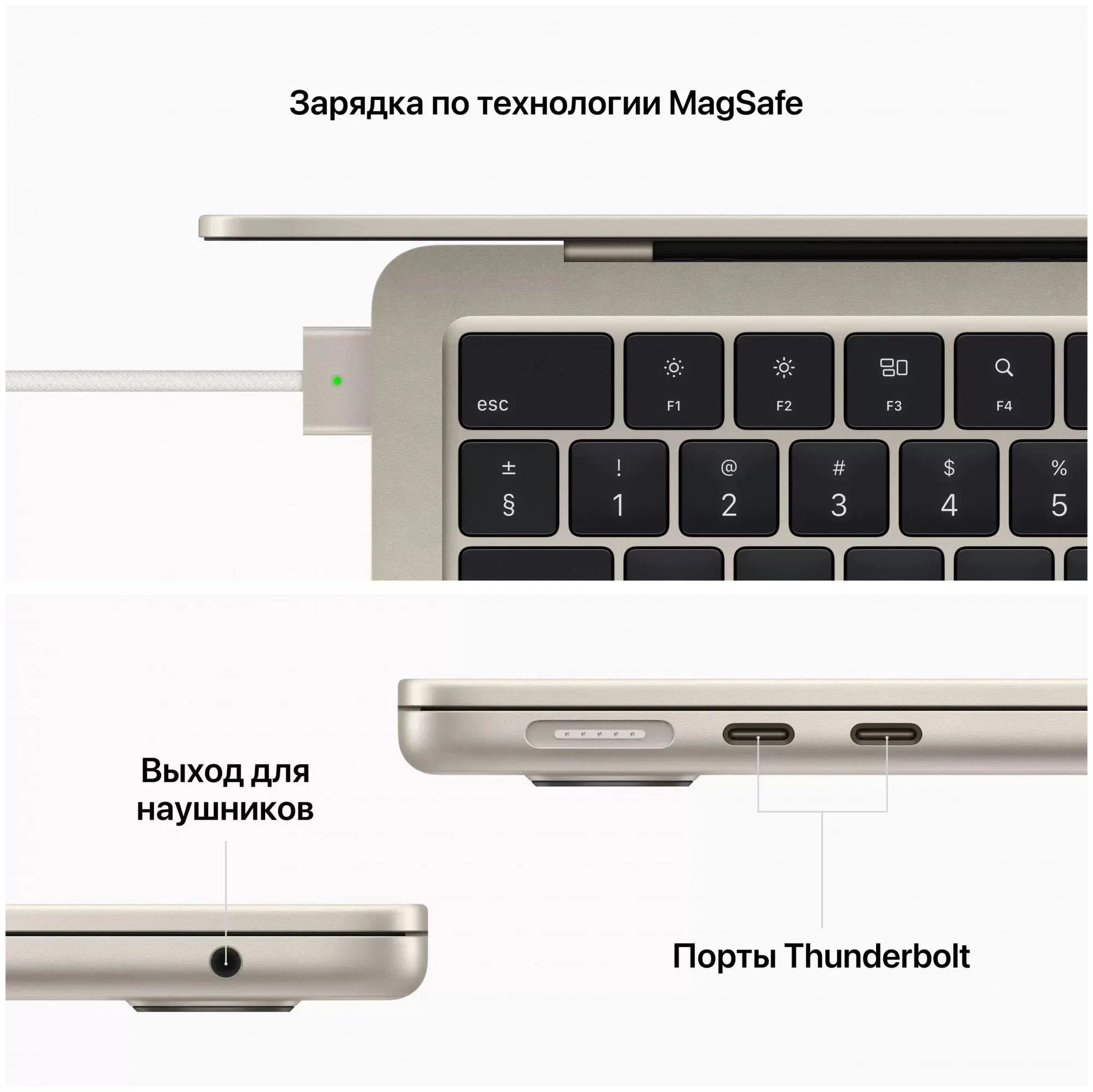 Ноутбук Apple MacBook Air 13 2022, RAM 8 ГБ, Сияющая звезда, SSD 512 ГБ, Apple graphics 10-core детальное изображение - 5