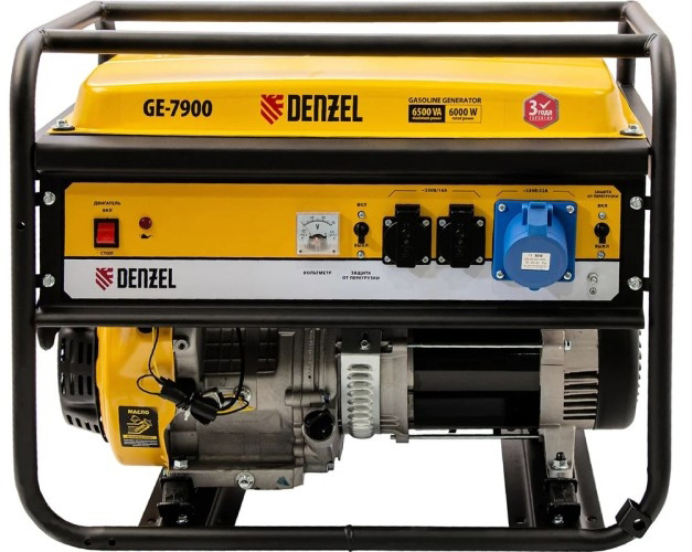 Генератор бензиновый Denzel GE 7900 94638, 6 кВт, Желтый детальное изображение - 1