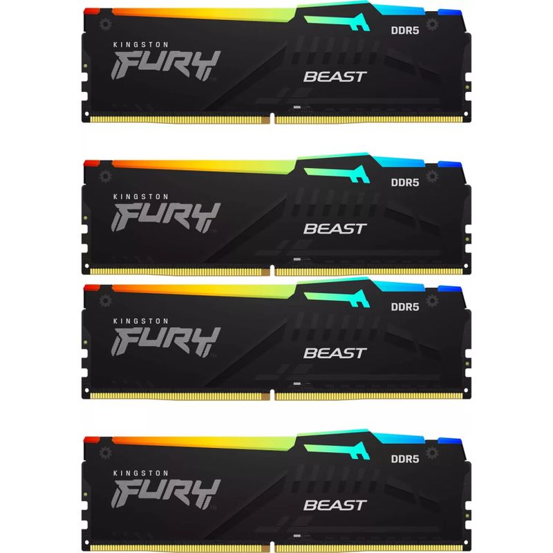 Оперативная память Kingston Fury Beast Black RGB DDR5 5200MHz, KF552C40BBAK4-128, 4x32 Гб KIT, 128 Гб детальное изображение - 1