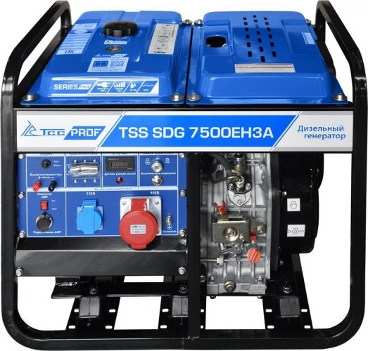 Генератор дизельный с воздушным охлаждением ТСС SDG 7500EH3A 100027, открытый, 7 кВт, Синий детальное изображение - 1