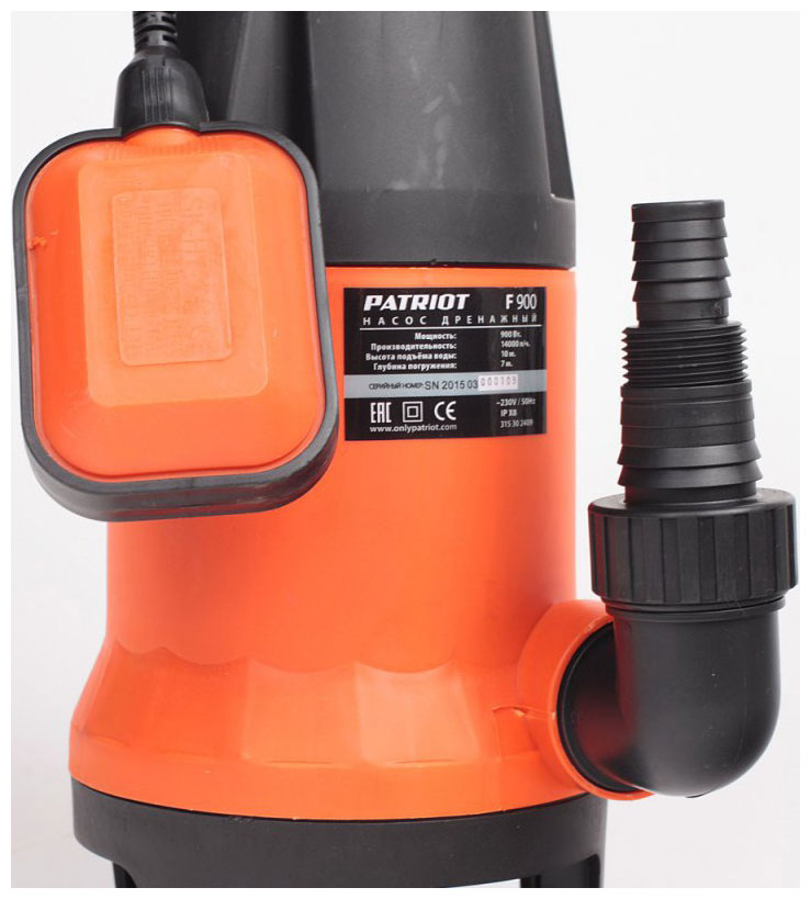 Насос Patriot F 900, 233.33 л/мин, 32 мм, напор 10 м, d=32 мм, 900 Вт, Оранжевый детальное изображение - 2