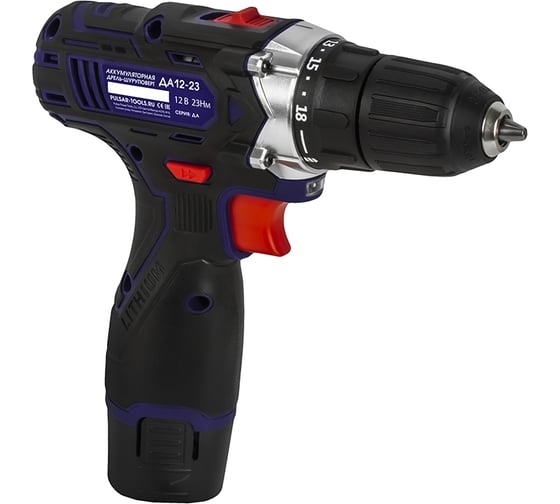 Дрель аккумуляторная безударная ПУЛЬСАР ДА 12-23 (Li-on, 2 акк, 1,3 кг,коробка) 923-088, 12 В, 23 Нм, 1,5 А·ч детальное изображение - 6