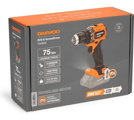 Аккумуляторная дрель-шуруповерт DAEWOO DAA 4021Li без АКБ и ЗУ, 21 В, 75 Нм детальное изображение - 8