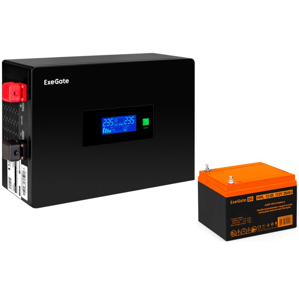 ИБП ExeGate IdealSine SR-600.LCD.2SH + HRL 12-26 (26Ач) детальное изображение - 1