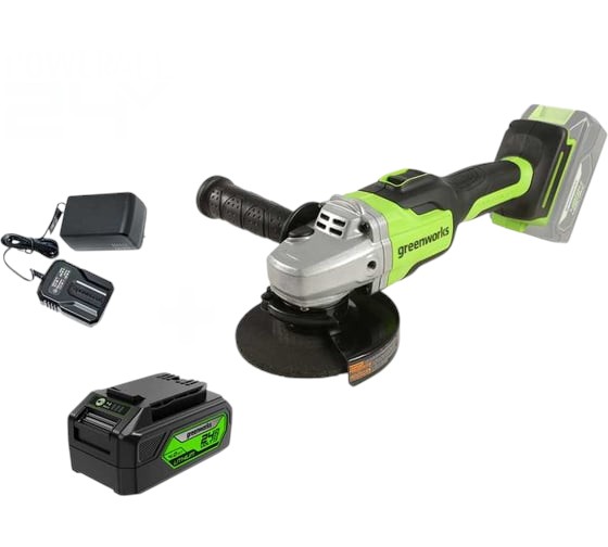 Угловая шлифовальная машина GreenWorks GD24AG, 24V, б/щет 1x4Ач,ЗУ, коробка 3200207VUB, 125 мм, 10500 об/мин,  детальное изображение - 2