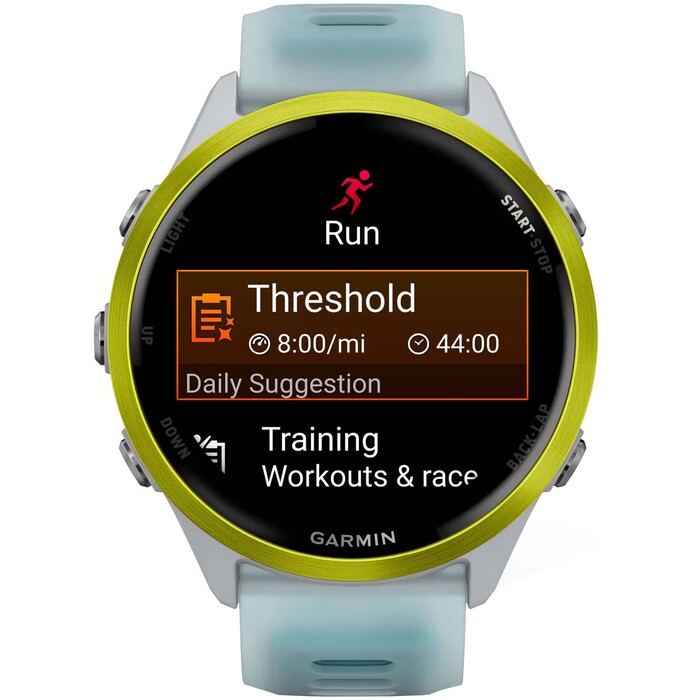 Умные часы Garmin Forerunner 570 47 мм, Светло-серый, алюминиевый безель ярко-желтого цвета, бирюзовый ремешок №2
